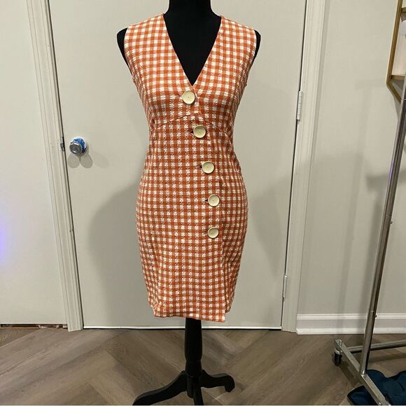 MANGO Textured Gingham Check Dress Size 4 - Picture 4 of 7